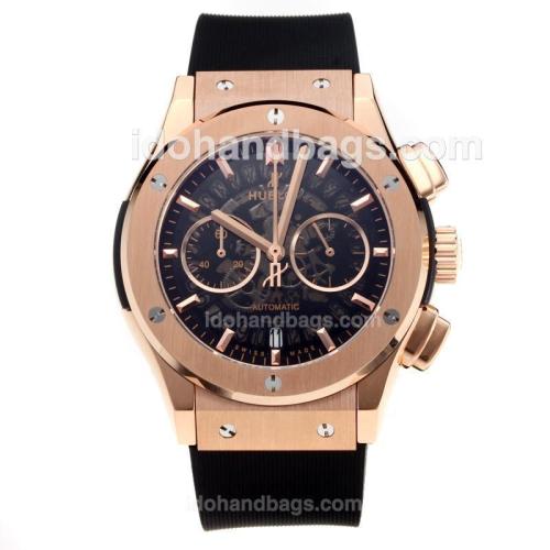 Hublot Big Bang Working Chronograph Rose Gold Case with Black Dial-Rubber Strap 203638
