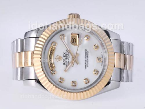 Rolex Day-Date II Automatic Two Tone Diamond Marking with White Dial-41mm New Version 25396