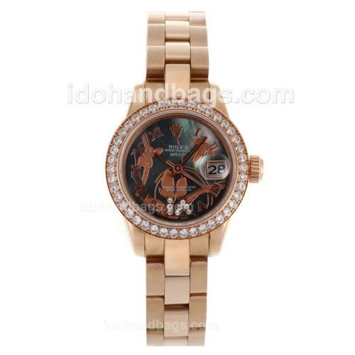 Rolex Datejust Automatic Full Rose Gold Diamond Bezel Roman Markers with MOP Dial-Flowers Illustration 116736