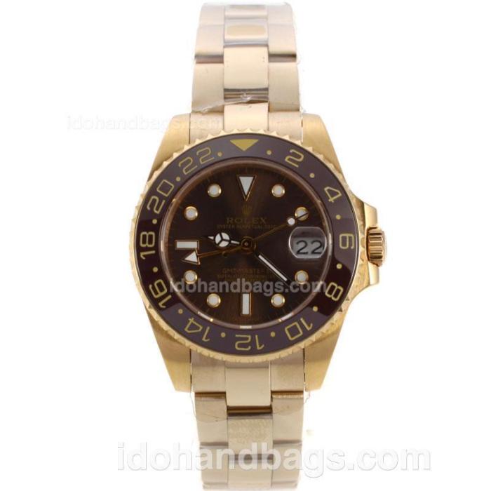 Rolex GMT-Master II Automatic Full Yellow Gold with Brown Bezel and Dial-Medium Size 139514