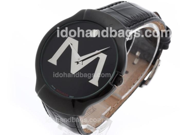 Movado Classic PVD Case with Black Dial-Leather Strap 39316