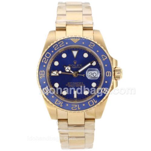 Rolex GMT-Master II Swiss ETA 2836 Movement Full Gold with Blue Dial-Ceramic Bezel 58359