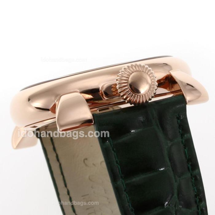 Gaga Milano Slim 40mm Rose Gold Case with Green Dial White Markers-Leather Strap 119032