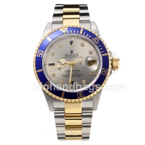 Rolex Submariner Swiss ETA 3135 Automatic Movement Two Tone Blue Bezel with Silver Dial-Sapphire Glass 204122