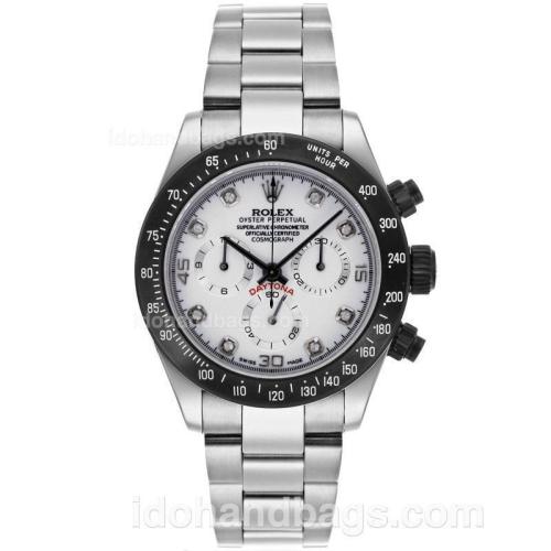 Rolex Daytona Chronograph Swiss Valjoux 7750 Movement Diamond Markers with White Dial S/S-PVD Bezel 85460