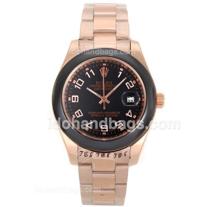 Rolex Datejust II Automatic Full Rose Gold Ceramic Bezel Number Markers with Black Dial 98180