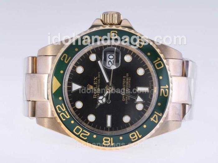 Rolex GMT-Master II Automatic Full Gold with Black Dial-Green Bezel 24424
