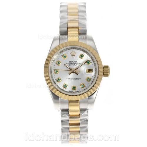 Rolex Datejust Automatic Two Tone with Diamond Marking-Silver Dial 14462