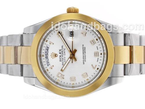 Rolex Day-Date II Automatic Two Tone Number Markers with White Dial 45295