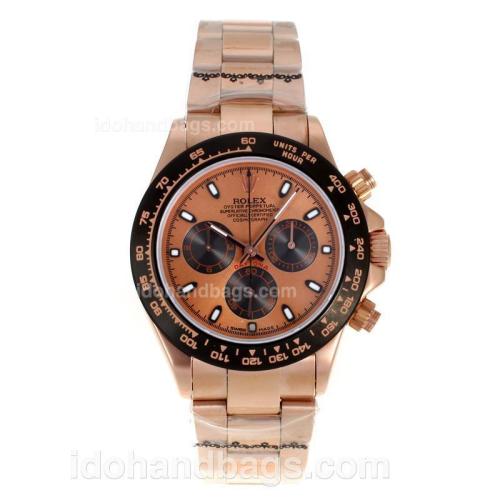 Rolex Daytona Chronograph Swiss Valjoux 7750 Movement Full Rose Gold with Champagne Dial-PVD Bezel 95884