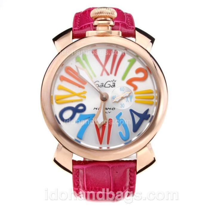 GaGa Milano Rose Gold Case with Silver Dial-Leather Strap 203838