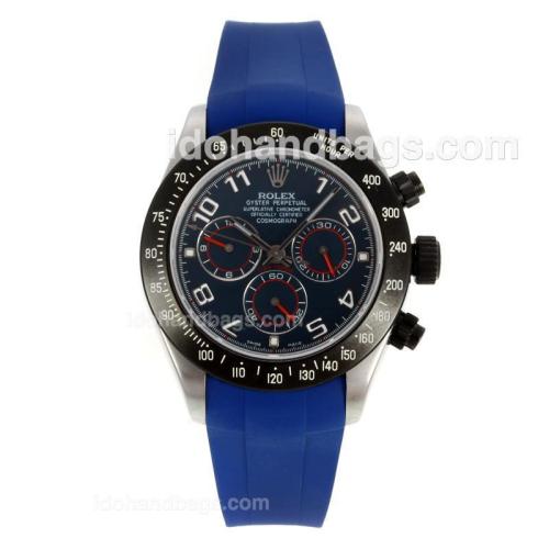 Rolex Daytona Chronograph Swiss Valjoux 7750 Movement PVD Bezel Number Markers with Grey Dial-Blue Rubber Strap 130482