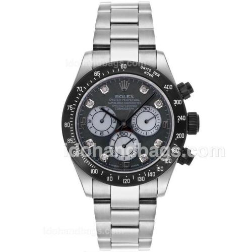 Rolex Daytona Chronograph Swiss Valjoux 7750 Movement Diamond Markers with Black Mop Dial S/S-PVD Bezel 85454