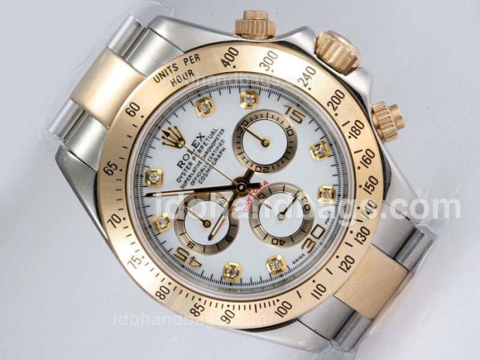 Rolex Daytona Cosmograph Chronograph Swiss Valjoux 7750 Movement Two Tone with White Dial 12550