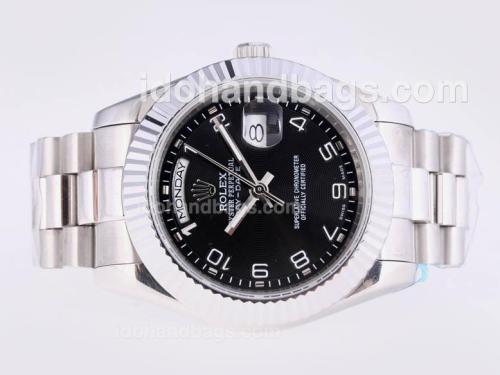 Rolex Day-Date II Automatic Number Marking with Black Dial-41mm New Version 25390