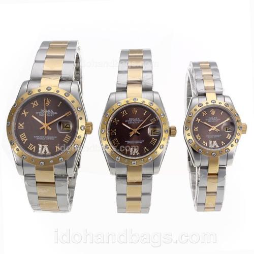 Rolex Datejust Automatic Two Tone Diamond Bezel Roman Markers with Brown Dial-Sapphire Glass 90214