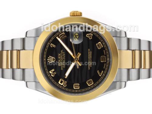 Rolex Datejust II Automatic Two Tone Number Markers with Black Wave Dial 48521
