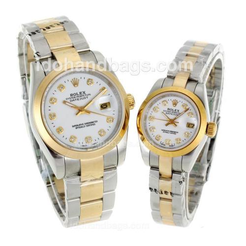 Rolex Datejust Automatic Two Tone Diamond Markers with White Dial-Sapphire Glass 116592