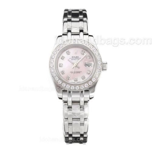 Rolex Masterpiece Automatic Diamond Bezel and Markers with Pink MOP Dial-Lady Size 183082