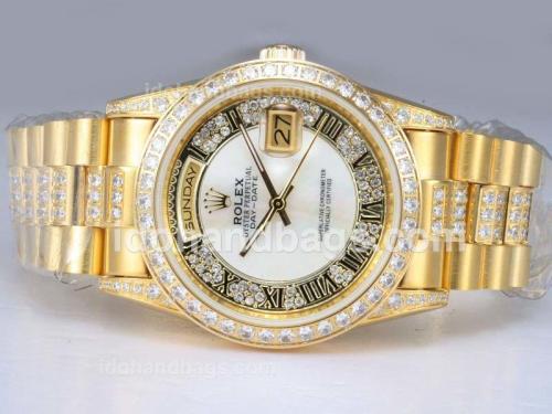 Rolex Day-Date Automatic Full Gold with Diamond Bezel and Marking-MOP Dial 12007