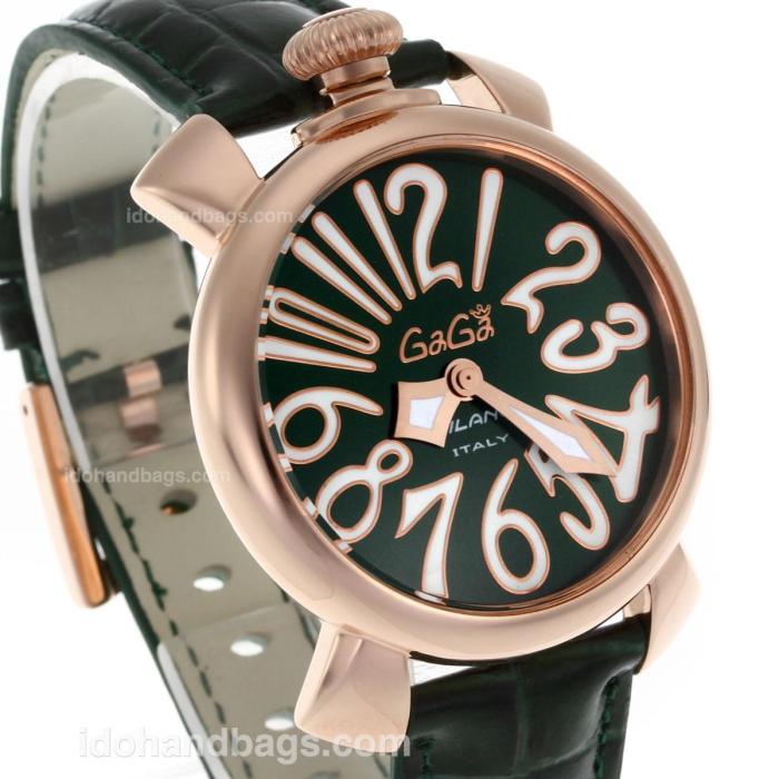 Gaga Milano Slim 40mm Rose Gold Case with Green Dial White Markers-Leather Strap 119032