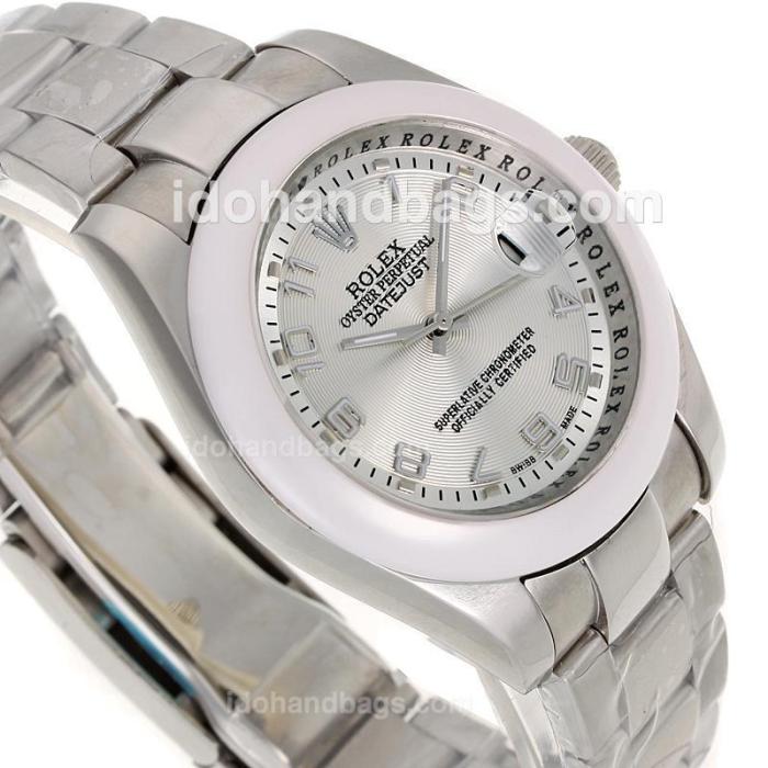 Rolex Datejust II Automatic White Ceramic Bezel Number Markers with Silver Dial-S/S 98174