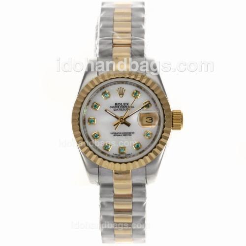 Rolex Datejust Automatic Two Tone Green Diamond Markers with MOP Dial 51741