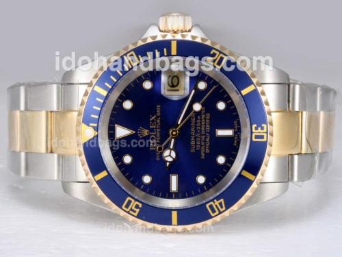 Rolex Submariner Swiss ETA 2836 Movement with 14K Wrapped Gold-Two Tone with Blue Dial and Bezel 14458