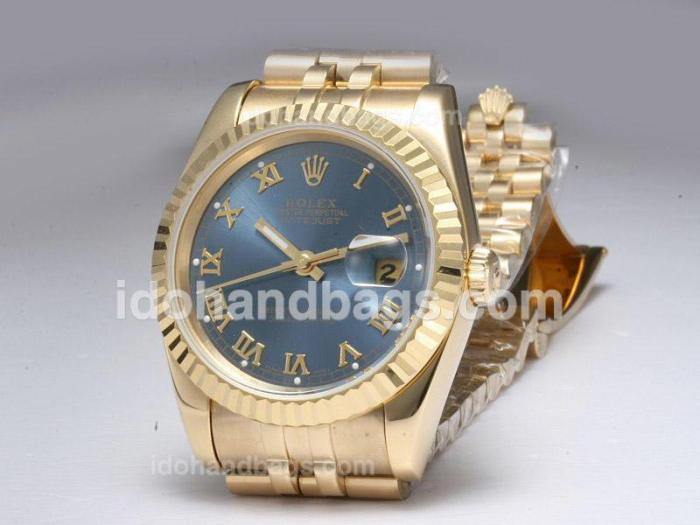 Rolex Datejust Automatic Full Gold with Blue Dial-Roman Marking 10829
