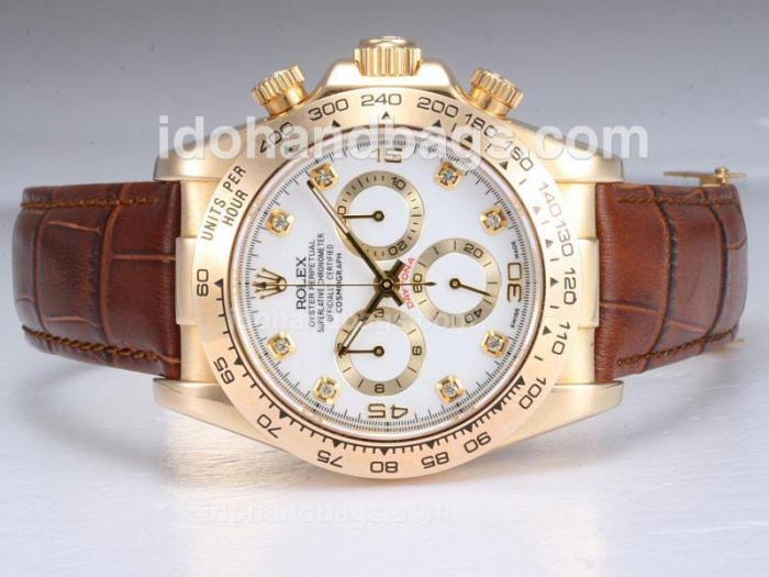 Rolex Daytona Chronograph Swiss Valjoux 7750 Movement Gold Case with White Dial 11591