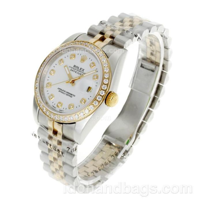 Rolex Datejust Automatic Two Tone Diamond Bezel and Markers with White Dial-Sapphire Glass 116658