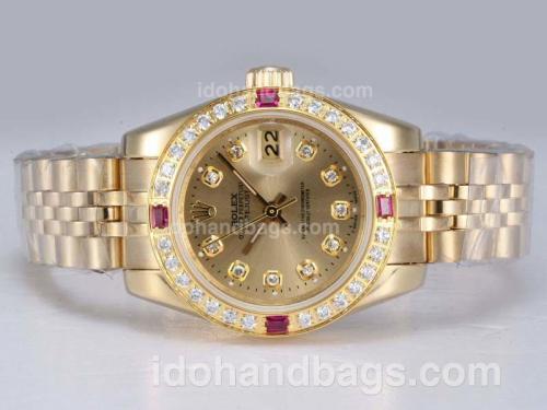 Rolex Datejust Automatic Full Gold with Diamond Bezel and Marking-Golden Dial 11314
