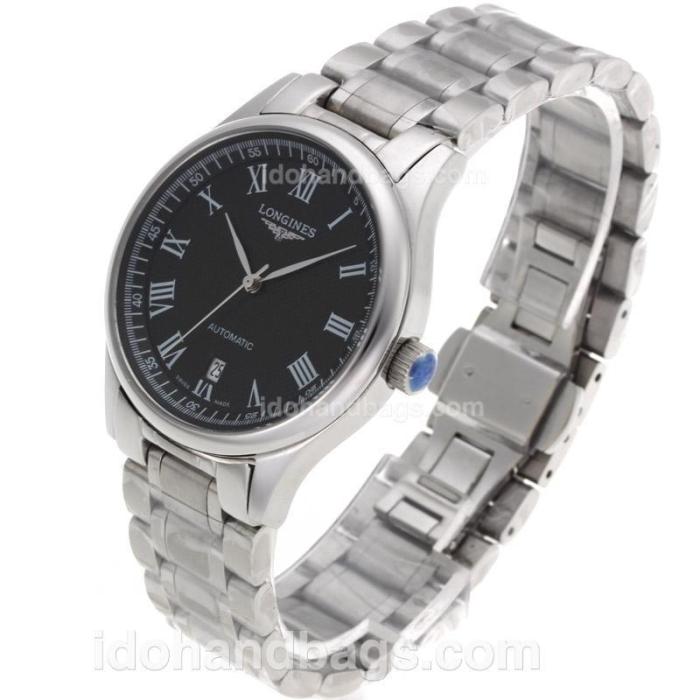 Longines Master Collection Automatic Roman Markers with Black Dial S/S-Sapphire Glass 82588