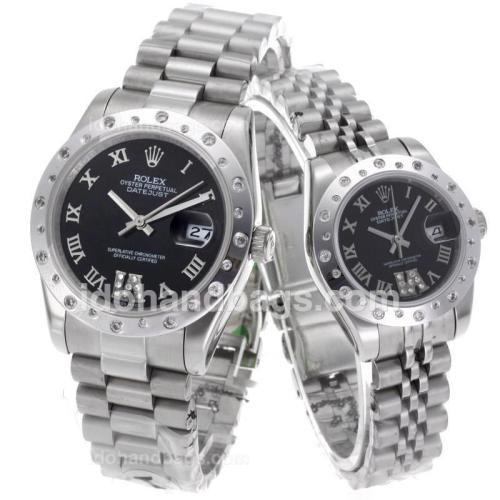 Rolex Datejust Automatic Roman Markers with Black Dial S/S-Sapphire Glass 56194