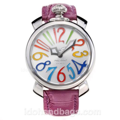 GaGa Milano with Silver Dial-Purple Leather Strap 203828