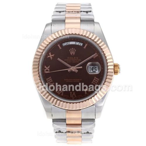 Rolex Day-Date II Swiss ETA 2836 Movement Two Tone Roman Markers with Brown Dial 62533