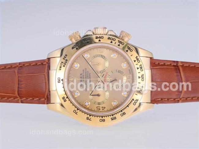 Rolex Daytona Chronograph Swiss Valjoux 7750 Movement Gold Case Diamond Marking with Golden Dial 24933