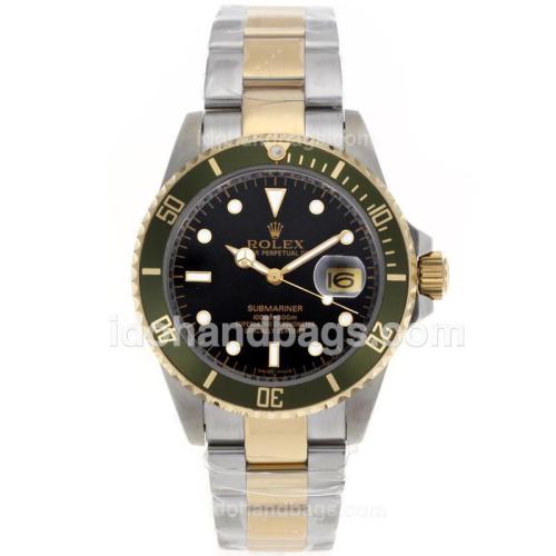 Rolex Submariner Swiss ETA 2836 Movement 14K Wrapped Gold Two Tone Case Green Bezel with Black Dial 53323