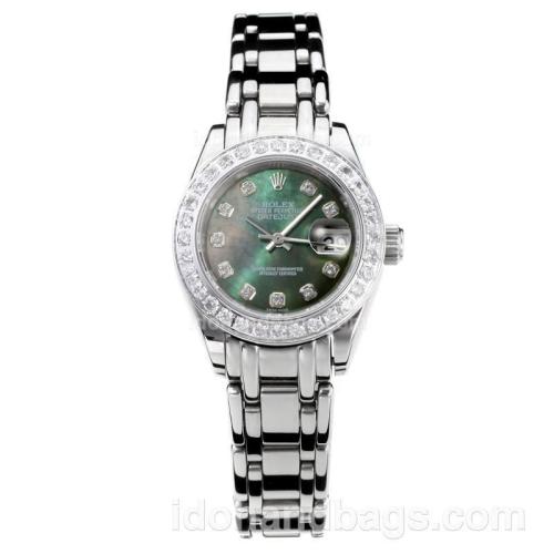 Rolex Masterpiece Automatic Diamond Bezel with Dark Green MOP Dial S/S-Same Chassis as ETA Version 176390