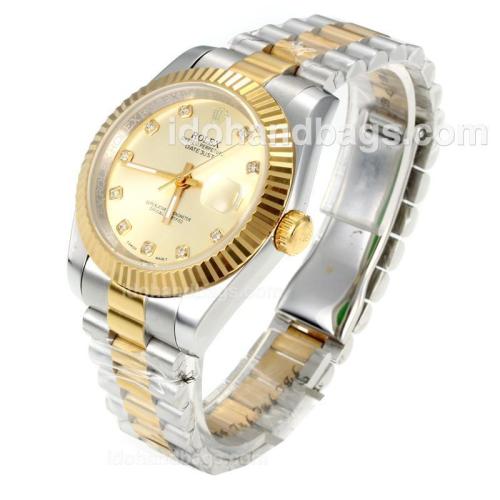 Rolex DateJust II Automatic Two Tone with Golden Dial-Diamond Markers 167740