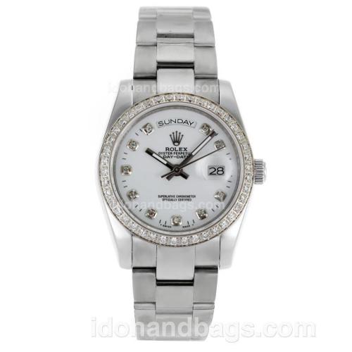 Rolex Day-Date Automatic Diamond Bezel and Markers with White Dial-Sapphire Glass 116652