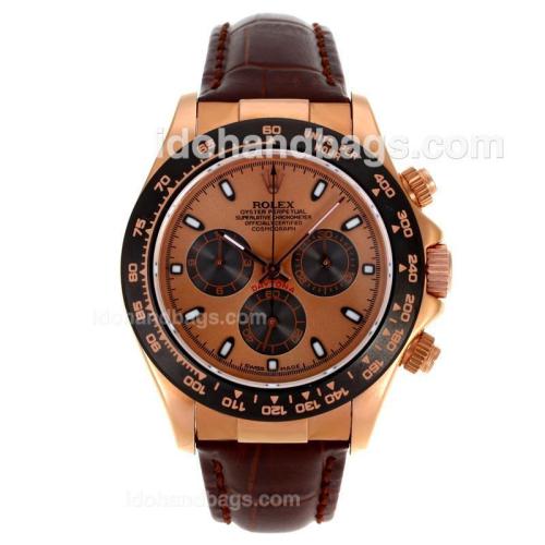 Rolex Daytona Chronograph Swiss Valjoux 7750 Movement Rose Gold Case with Champagne Dial-PVD Bezel 95888