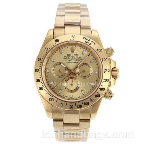 Rolex Daytona II Chronograph Swiss Valjoux 7750 Movement Full Gold Stick Markers with Golden Dial 90232