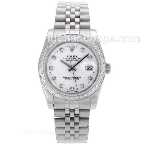 Rolex Datejust Automatic Diamond Bezel and Markers with White Dial S/S-Sapphire Glass 87746