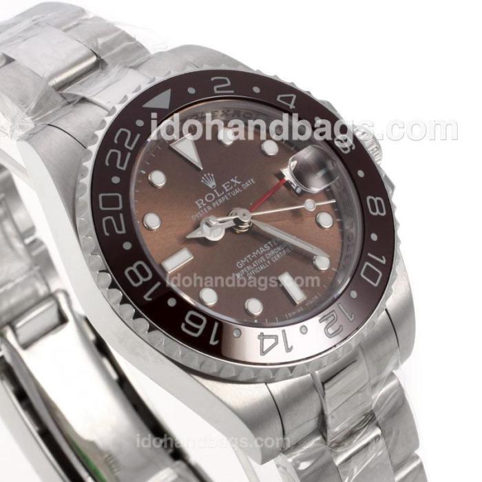 Rolex GMT Master Automatic with Brown Dial and Bezel S/S-Medium Size 139528