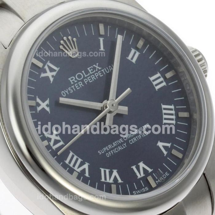 Rolex Air-King Swiss ETA 2836 Movement Roman Markers with Blue Dial S/S-Mid Size 71753