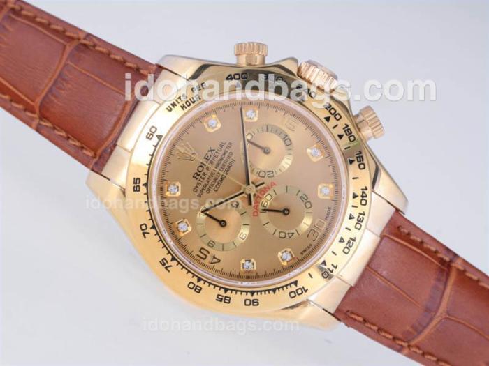 Rolex Daytona Chronograph Swiss Valjoux 7750 Movement Gold Case Diamond Marking with Golden Dial 24933