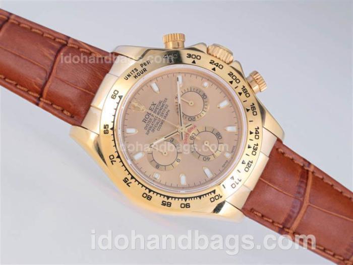 Rolex Daytona Chronograph Swiss Valjoux 7750 Movement Gold Case with Golden Dial 24932