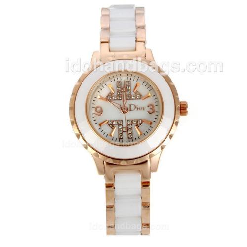 Dior Crystal Collection Rose Gold/Ceramic Two Tone with White Dial 135420