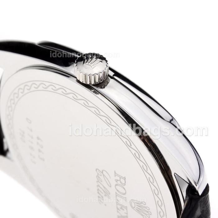 Rolex Cellini Luminous Swiss ETA Movement with Black Dial-Leather Strap-Sapphire Glass 194524